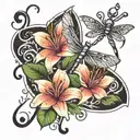 lily with dragonfly surrounded by musical notes  tattoo design idea