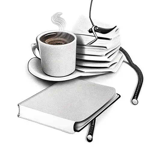 guitar, book, a cup of coffee, earphones aesthetic tattoo on skin tattoo design idea