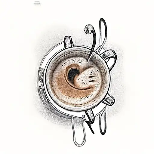 guitar, book, a cup of coffee, earphones aesthetic tattoo on skin tattoo design idea