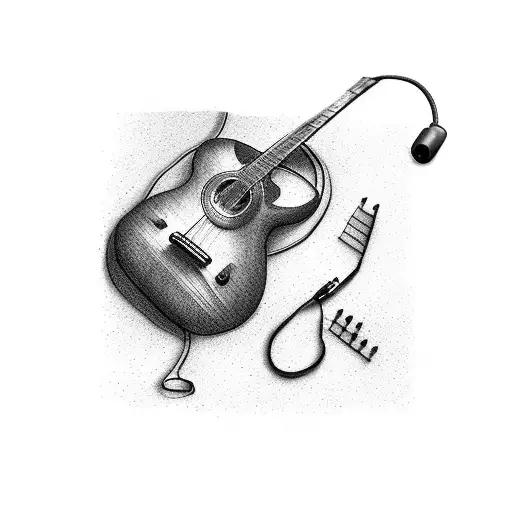 guitar, book, a cup of coffee, earphones aesthetic tattoo on skin tattoo design idea