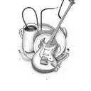 guitar, book, a cup of coffee, earphones aesthetic tattoo on skin tattoo design idea