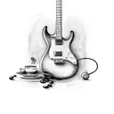 guitar, book, a cup of coffee, earphones aesthetic tattoo on skin tattoo design idea