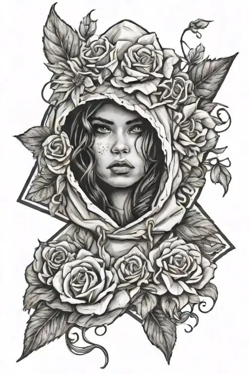 face woman street sign hoodie with flowers and letter S street sign tattoo design idea