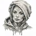 visage femme sweat capuche street sign tattoo design idea