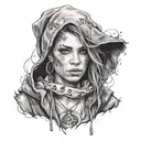 visage femme sweat capuche street sign tattoo design idea