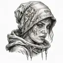 visage femme sweat capuche street sign tattoo design idea