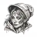 visage femme sweat capuche street sign tattoo design idea