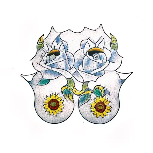 two half moons with a sunflower in the middle  tattoo design idea