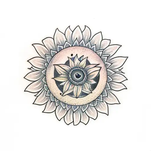 triple goddess tattoo with sunflower in the middle tattoo design idea