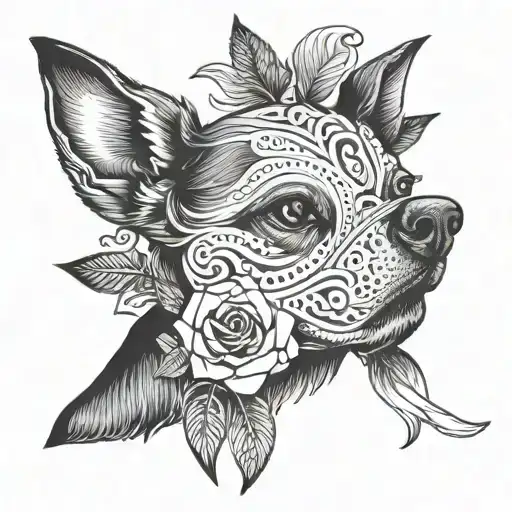 Rose, Snowflake, noodle bowl, a dog's face, a dog's nose  tattoo design idea