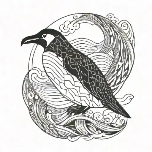 penguin on the waves  tattoo design idea