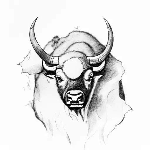 buffalo running into storm tattoo design idea