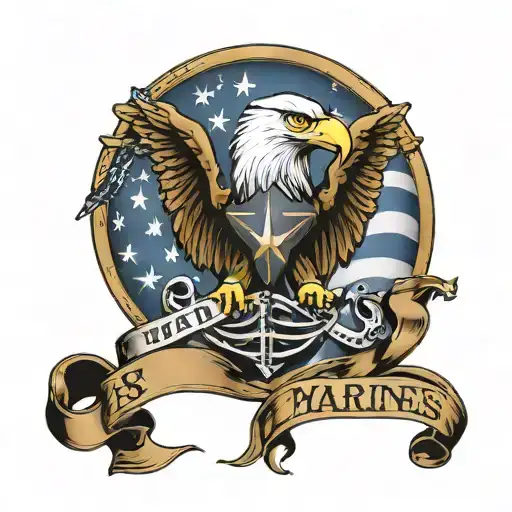 marine corps eagle globe, American flag, blue line, law enforcement  tattoo design idea