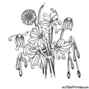 simple bouquet of one marigold, one violet, one lily of the valley, one daffodil, one chrysanthemum, and one snowdrop fl tattoo design idea