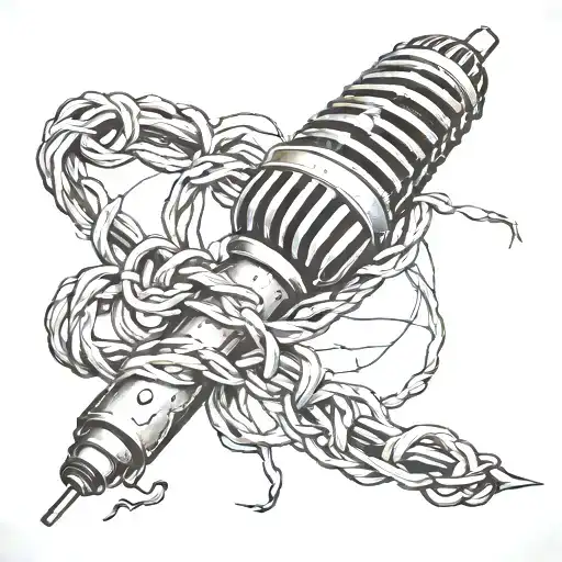 A microphone with barbed wires embedded in it tattoo design idea