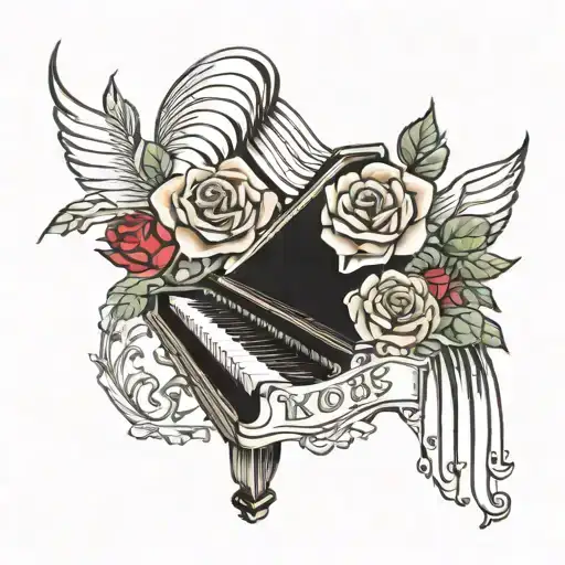 Piano keys and roses tattoo design idea