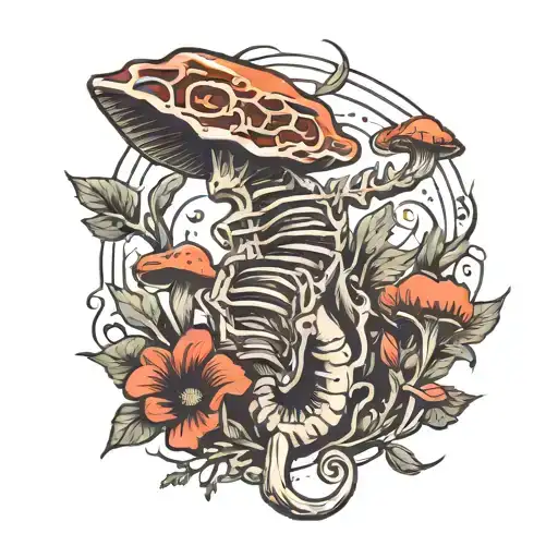 fishbone with magic mushrooms growing tattoo design idea