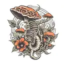 fishbone with magic mushrooms growing tattoo design idea