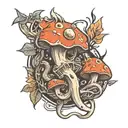 fishbone with magic mushrooms growing tattoo design idea