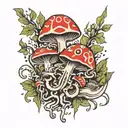 fishbone with magic mushrooms growing tattoo design idea