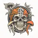 fishbone with magic mushrooms growing tattoo design idea