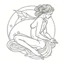 fairy kneeling down with Aries constellation above her and fire below her  tattoo design idea