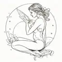 fairy kneeling down with Aries constellation above her and fire below her  tattoo design idea