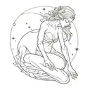 fairy kneeling down with Aries constellation above her and fire below her  tattoo design idea