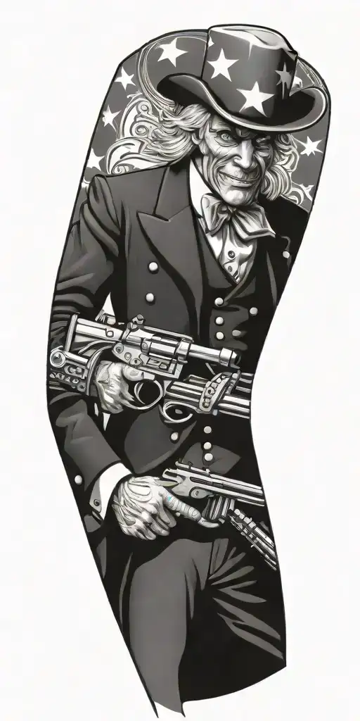 Uncle Sam holding and AR 15 with bullet holes riding tattoo design idea