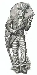 Uncle Sam holding and AR 15 walking away with bullet holes in his back tattoo design idea