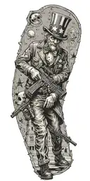 Uncle Sam holding and AR 15 walking away with bullet holes in his back tattoo design idea