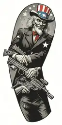 Uncle Sam holding and AR 15 with bullet holes riding tattoo design idea
