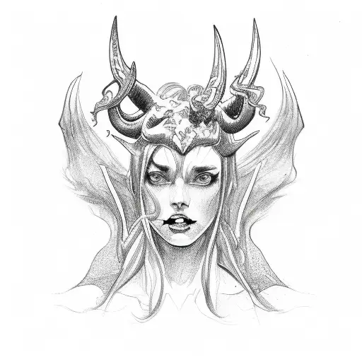 Lilith with horns tattoo design idea