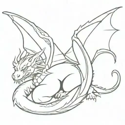Dragon sleeping with open wings spread wide tattoo design idea