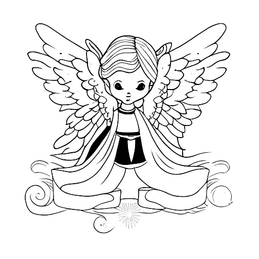 angel with the name "lucia" in it tattoo design idea