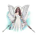 angel with the name "lucia" in it tattoo design idea