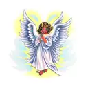 angel with the name "lucia" in it tattoo design idea