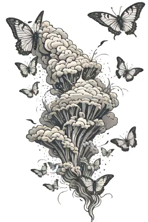 volcano exploding into butterflys flying tattoo design idea
