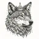 a realistic wolf with a crown surrounded tattoo design idea