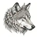 a realistic wolf with a crown surrounded tattoo design idea