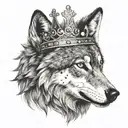 a realistic wolf with a crown surrounded tattoo design idea