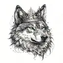 a realistic wolf with a crown surrounded tattoo design idea