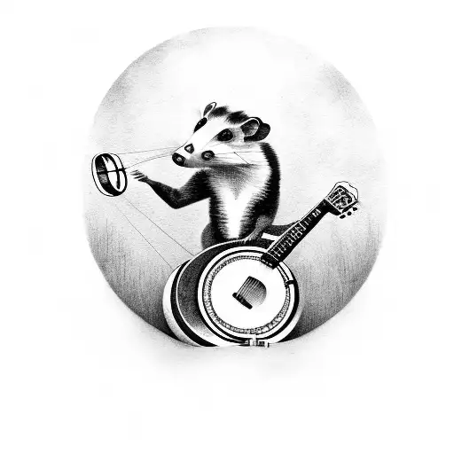 opossum playing banjo tattoo design idea