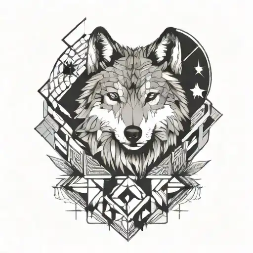 wolf and moon shining tattoo design idea