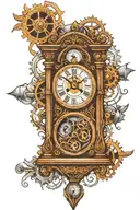 Tattoo of a grandfather clock with the gears showing but with a digital face tattoo design idea