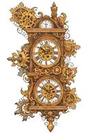 Tattoo of a grandfather clock with the gears showing but with a digital face tattoo design idea