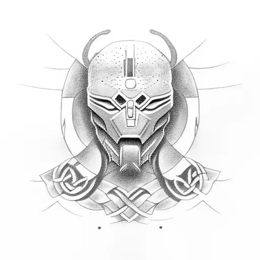 using image of the mf doom add a Celtic dragon around it tattoo design idea