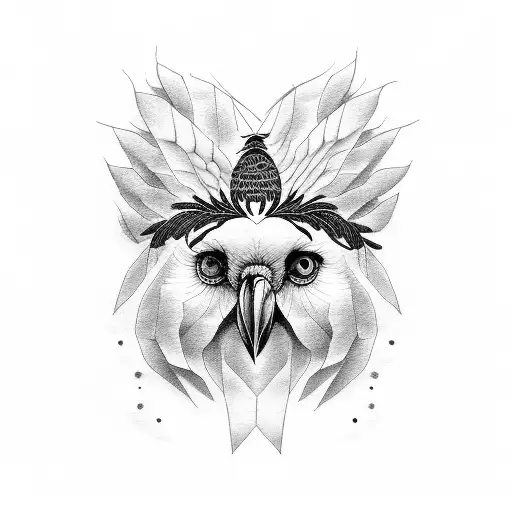 dark haired woman with a black cockatoo head dress tattoo design idea