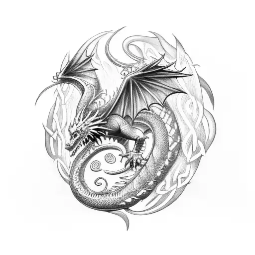 Celtic dragon and phoenix fighting  tattoo design idea