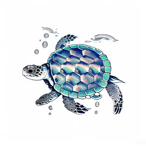 deep sea turtle with a Japanese devil mask tattoo design idea
